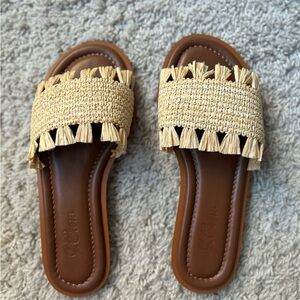 J. Crew Sorrento Woven Raffia Fringe Strap Sandal size 6